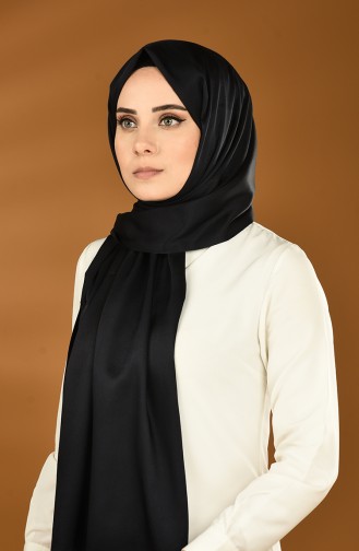 Plain Tasseled Satin Shawl Black 0043-108