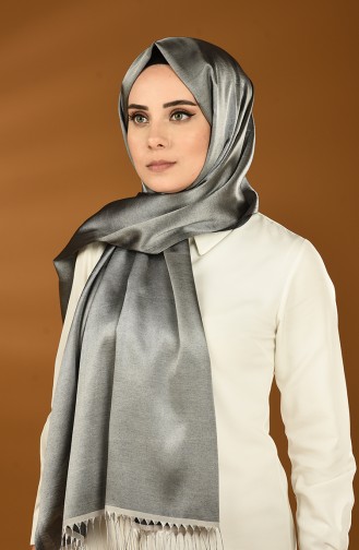 Düz Püsküllü Saten Şal 0043-110 Gri