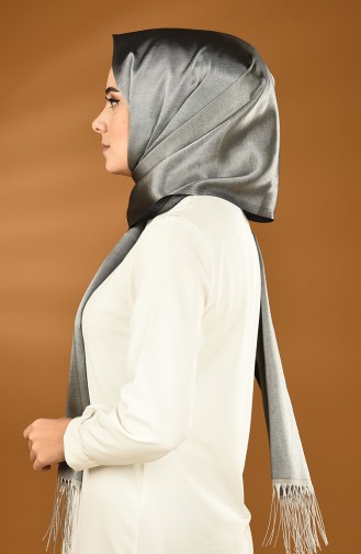 Düz Püsküllü Saten Şal 0043-110 Gri