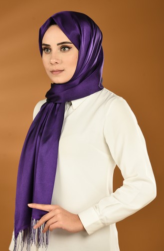 Plain Tasseled Satin Shawl Dark Purple 0043-115