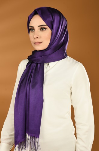 Plain Tasseled Satin Shawl Dark Purple 0043-115