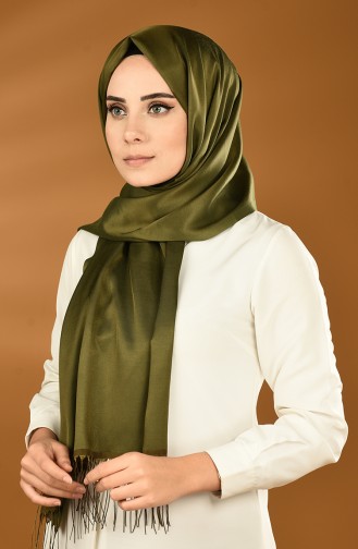 Plain Tasseled Satin Shawl Khaki 0043-124