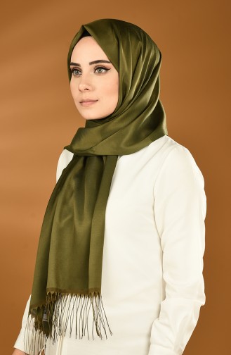 Plain Tasseled Satin Shawl Khaki 0043-124