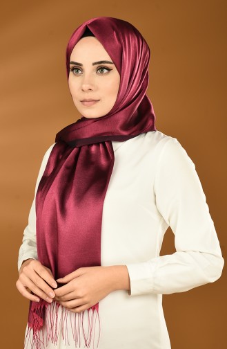 شال سادة ساتان مزين بشرابة فوشيا 0043-130