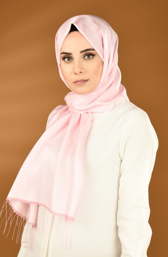 Düz Püsküllü Saten Şal 0043-503 Toz Pembe 0043-503