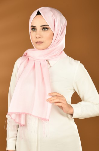 Düz Püsküllü Saten Şal 0043-503 Toz Pembe 0043-503