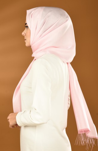 Düz Püsküllü Saten Şal 0043-503 Toz Pembe 0043-503