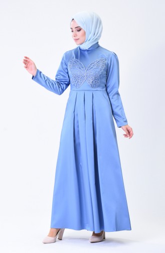 Blau Hijab-Abendkleider 1008-01