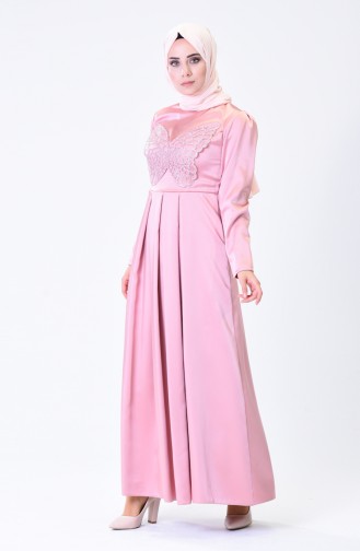 Powder Hijab Evening Dress 1008-02