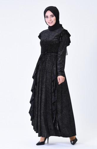 Kadife Simli Elbise 1008-03 Siyah