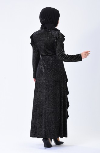 Kadife Simli Elbise 1008-03 Siyah