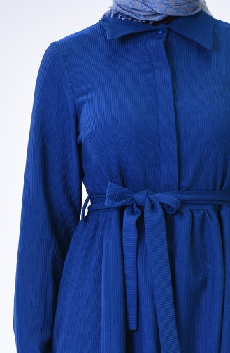 Belted Corded Dress Dark Blue 3080-01