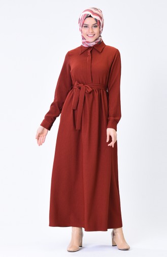 Belted Corded Dress Brick 3080-04