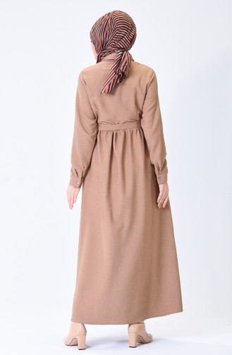 Kuşaklı Fitilli Elbise 3080-05 Camel
