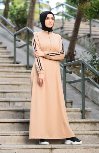 Beige Hijab Kleider 8074-02