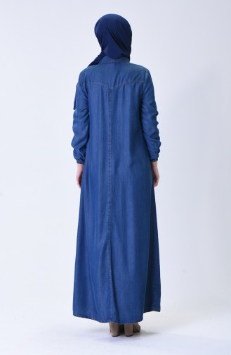 Taş Baskılı Kot Elbise 9141-01 Mavi