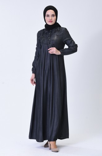 Robe Jean İmprimée de Pierre 9141-02 Gris 9141-02