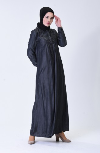 Robe Jean İmprimée de Pierre 9141-02 Gris 9141-02