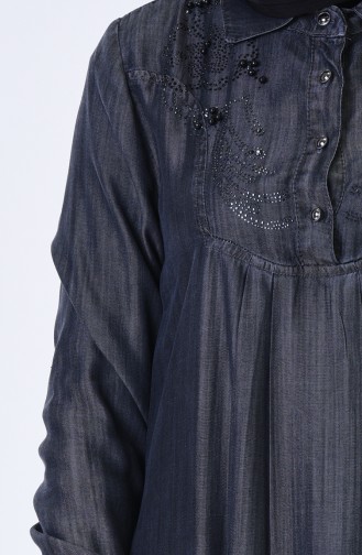 Robe Jean İmprimée de Pierre 9141-02 Gris 9141-02