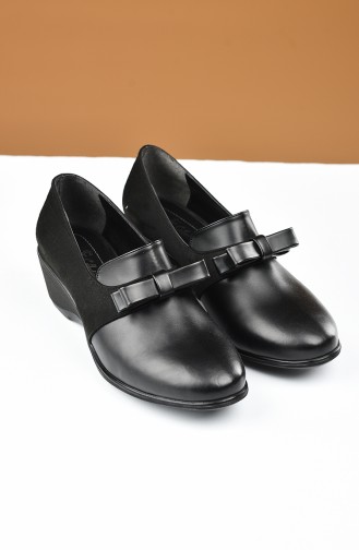 Bayan Fiyonklu Dolgu Topuk Ayakkabı 27703-01 Siyah Cilt Nubuk