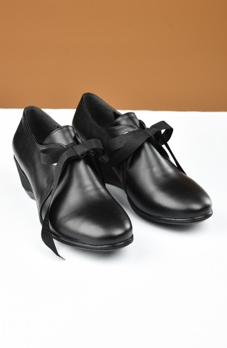 Bayan Bağcık Dolgu Topuk Ayakkabı 27705-02 Siyah Cilt
