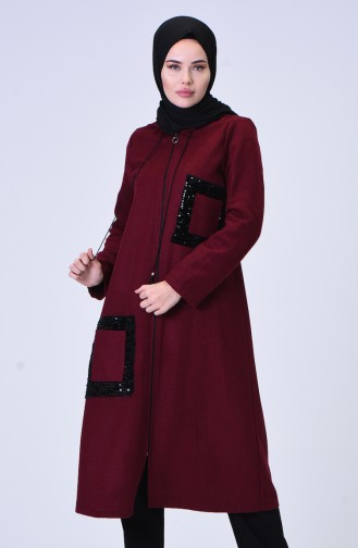 Payetli Kaşe Kaban 6030-01 Bordo