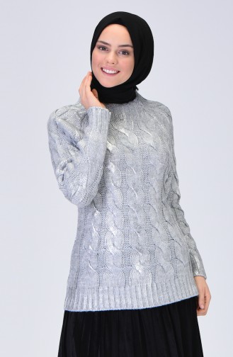 Örgü Desen Kısa Triko Kazak 3039-04 Gri