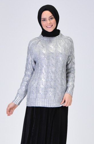Örgü Desen Kısa Triko Kazak 3039-04 Gri