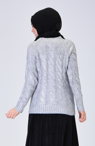 Örgü Desen Kısa Triko Kazak 3039-04 Gri