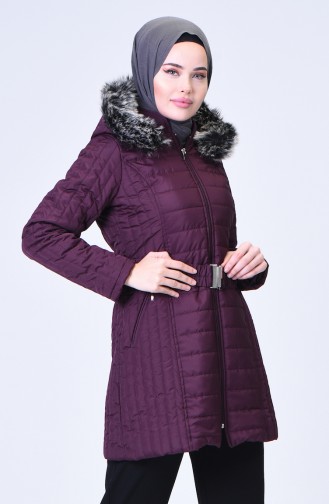 Quilted Coat with Belt 0811-01 Damson 0811-01