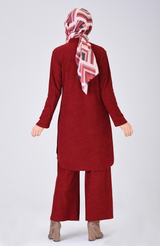 Buttoned Tunic Trousers Double Suit 7026-02 Burgundy 7026-02