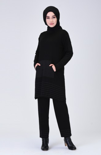 Glitter Stripe Tunic Trousers Double Suit 14264-04 Black 14264-04