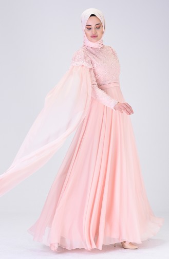 Powder Hijab Evening Dress 6171-01