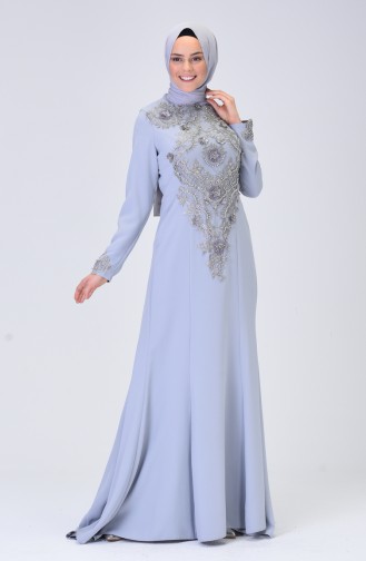 İşlemeli Abiye Elbise 6174A-01 Gri
