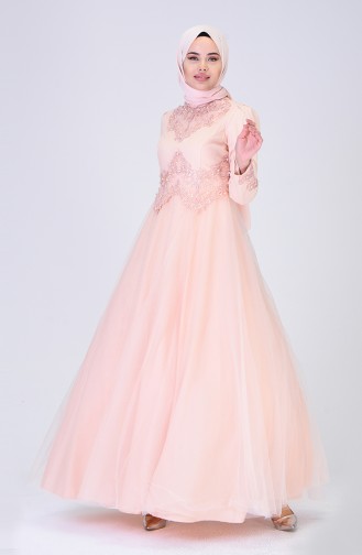 Evening Dress with Pearls Salmon 6173-01