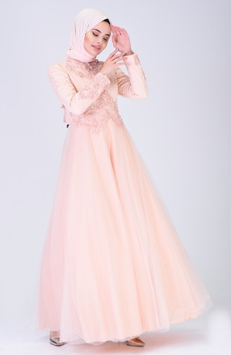 Salmon Hijab Evening Dress 6173-01