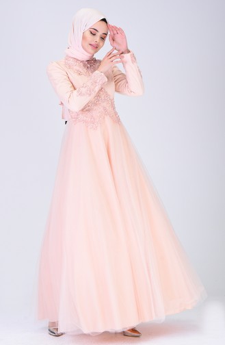 İncili Abiye Elbise 6173-01 Somon 6173-01