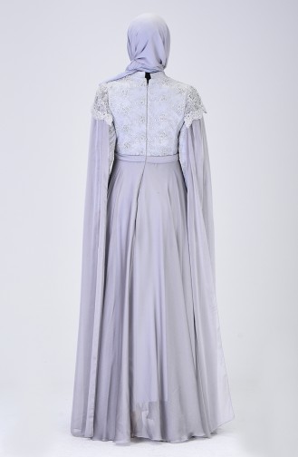 Gray Hijab Evening Dress 6171-02