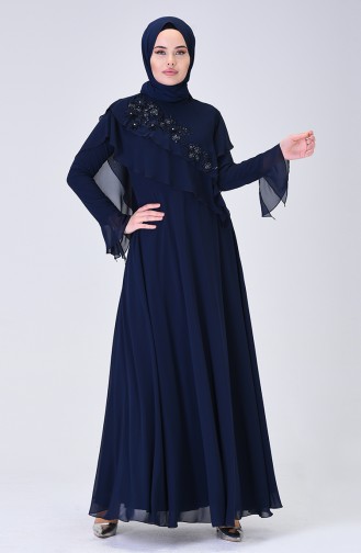 Navy Blue İslamitische Avondjurk 6175-01