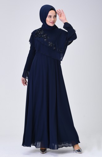 Evening Dress with Cape Navy Blue 6175-01
