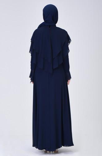 Evening Dress with Cape Navy Blue 6175-01