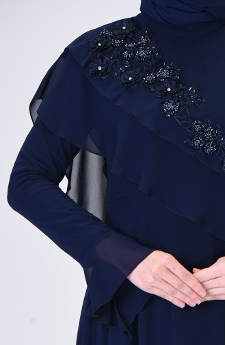 Navy Blue İslamitische Avondjurk 6175-01