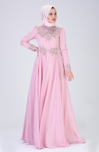 Powder Hijab Evening Dress 6176-01