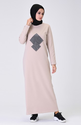 Beige Hijab Kleider 0072-01