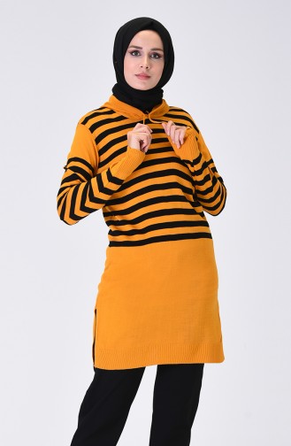 Thin Tricot Hooded Tunic Mustard 1383-01