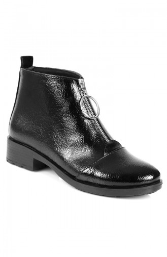 Women´s Zipper Detailed Boots Black Crease Patent Leather 77613-3