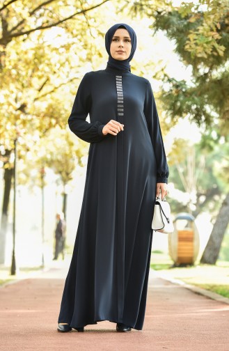 Navy Blue İslamitische Avondjurk 8030-04