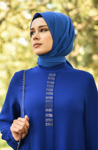 Saks-Blau Hijab Kleider 8030-06