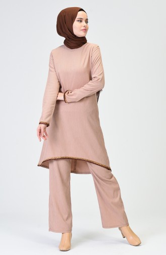 Asymmetric Tunic Trousers Double Suit 11190-02 Beige 11190-02