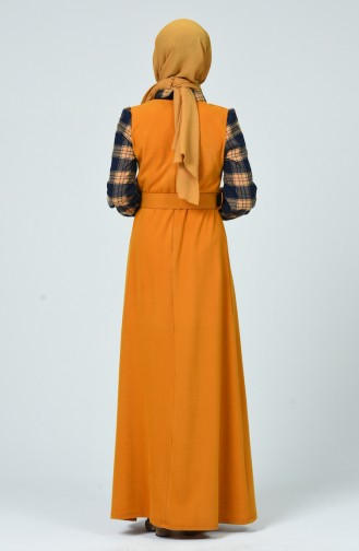 Selanik Kumaş Garnili Elbise 81746-03 Sarı